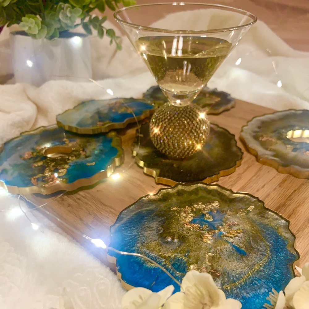 Set of 6 handmade geode resin coasters